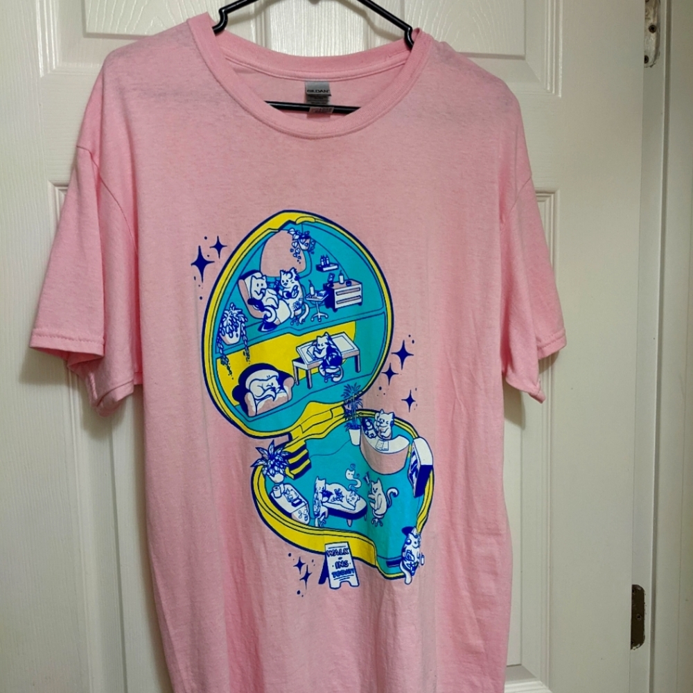 Polly Pocket Inspired Cat Tattoo Parlor Pink Shirt